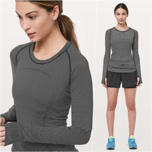 Lululemon Swiftly Run Long Sleeve White Black Striped 6 NWOT - Picture 1 of 10